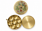 Item code MI130 Handcrafted Brass Masala Box with Enamel Peacock Meenakari Design (6 Inch)