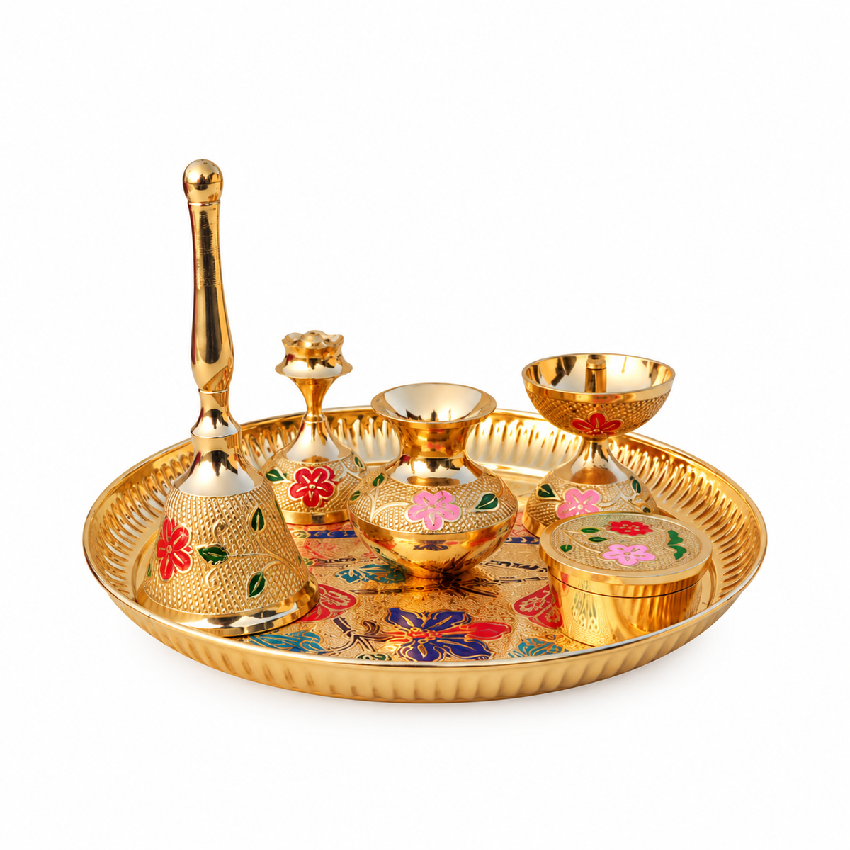 Brass Puja Thali Set With Valvet Box (SBM002 B)