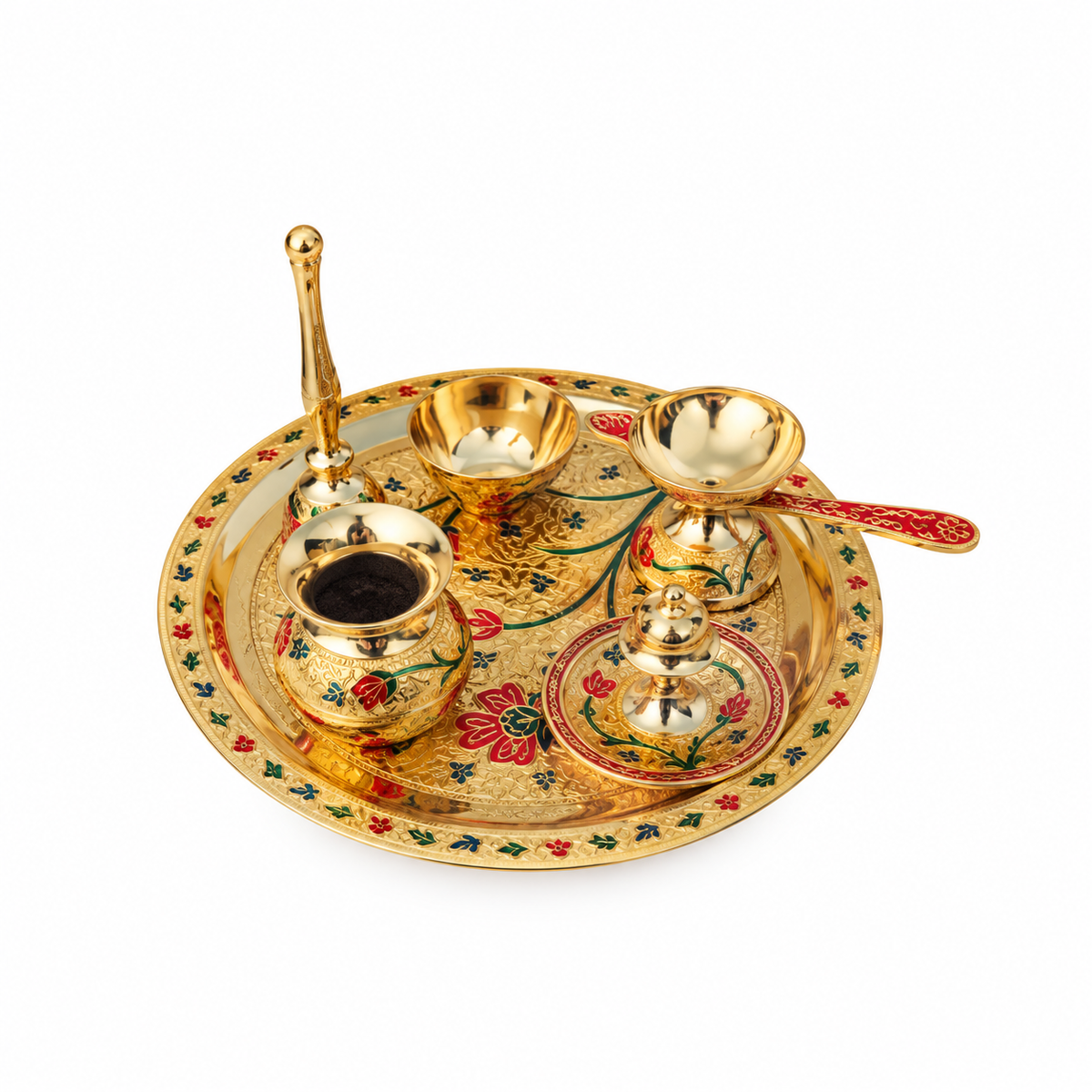 Brass Puja Thali Set With Valvet Box (SBM001 B)
