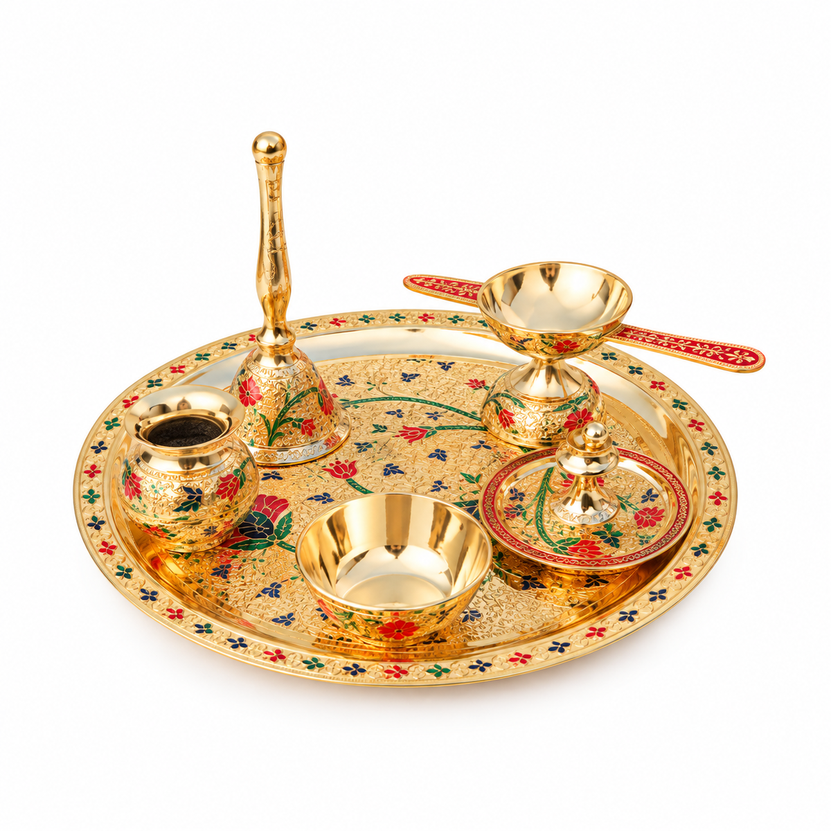 Brass Puja Thali Set With Valvet Box (SBM001 C)