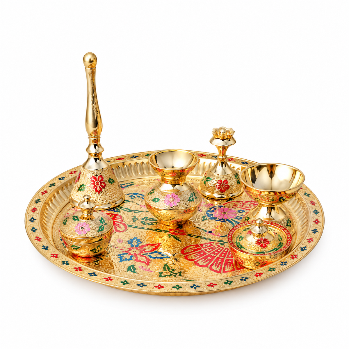 Brass Puja Thali Set With Valvet Box (SBM002 C)