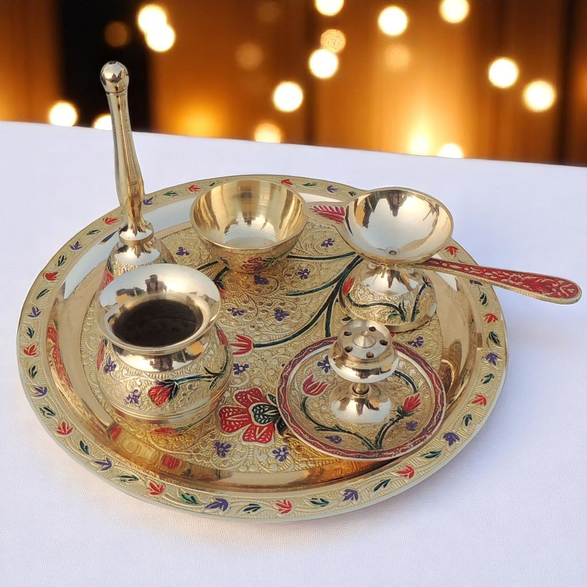 Brass Puja Thali Set With Valvet Box (SBM001 B)