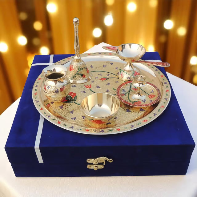 Brass Puja Thali Set With Valvet Box (SBM001 C)