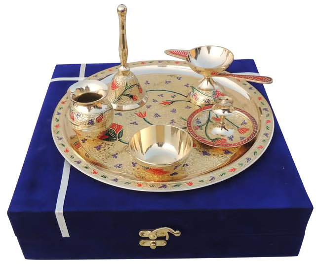 Brass Puja Thali Set With Valvet Box (SBM001 C)
