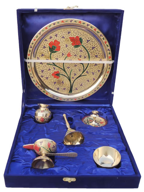 Brass Puja Thali Set With Valvet Box (SBM001 C)