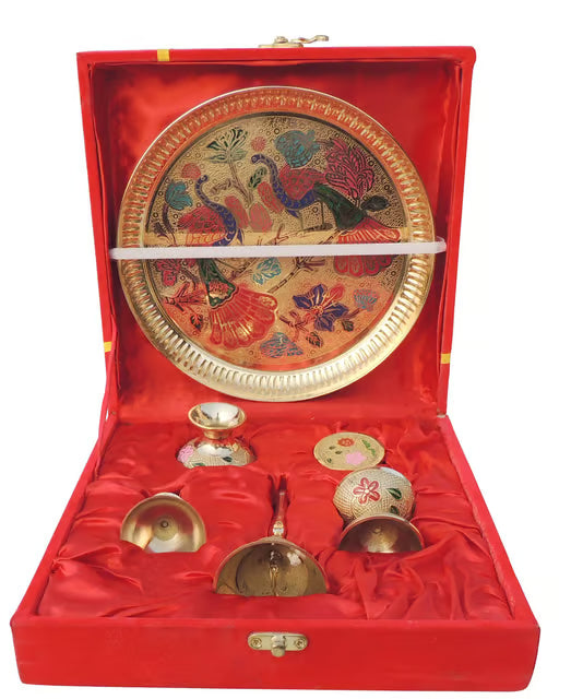 Brass Puja Thali Set With Valvet Box (SBM002 B)