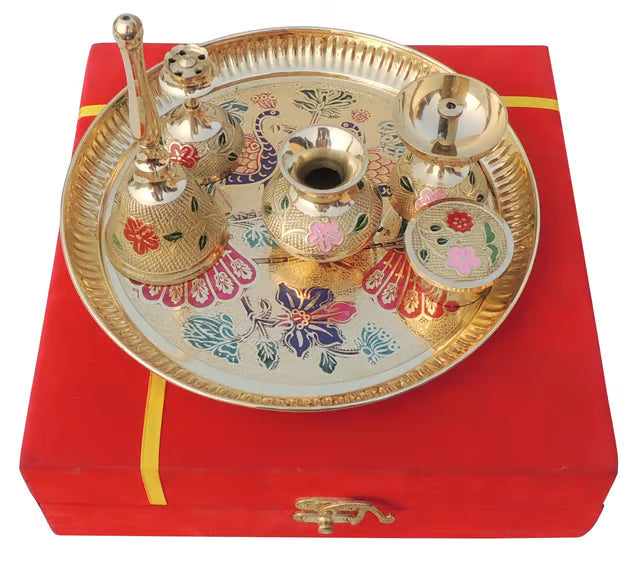 Brass Puja Thali Set With Valvet Box (SBM002 B)