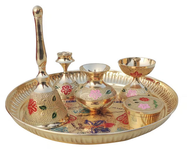 Brass Puja Thali Set With Valvet Box (SBM002 B)