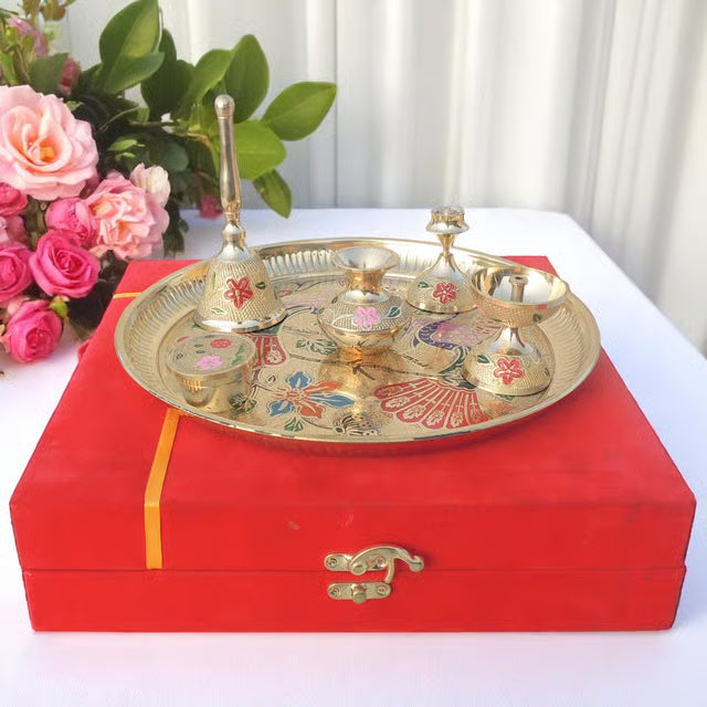 Brass Puja Thali Set With Valvet Box (SBM002 C)