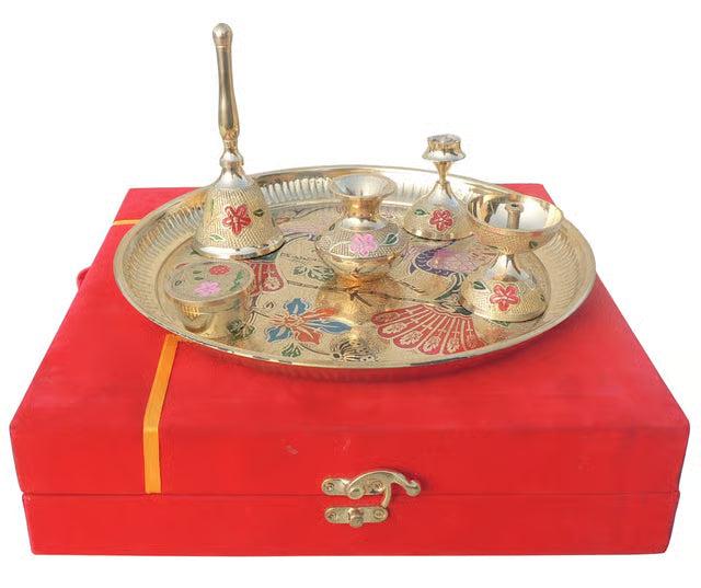 Brass Puja Thali Set With Valvet Box (SBM002 C)