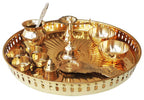 Brass Puja Thali Set With Multiple Items - 11*11*1.4 inch (SBM003D)